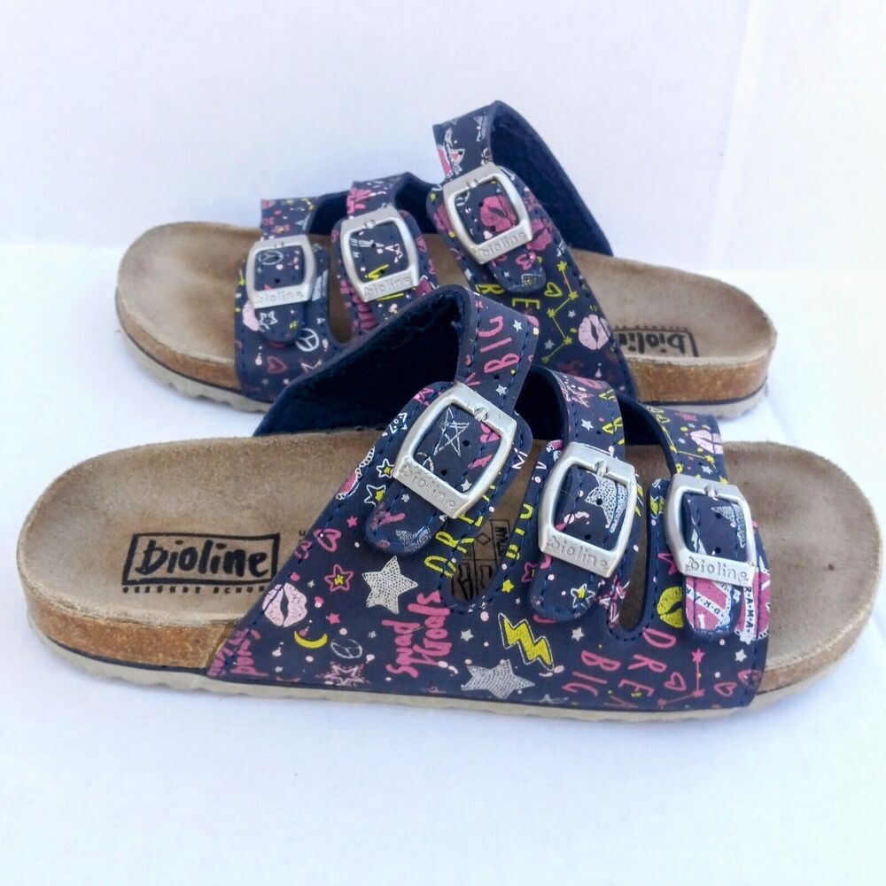 Bioline Sandals Triple Strap Slide On Sandals-Size 34/US 3-Leather-Adjustable - Picture 4 of 10